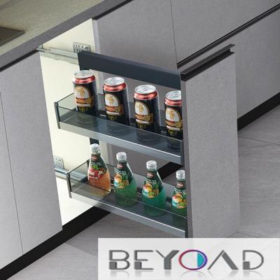 Tempered glass side mounted pull out basket