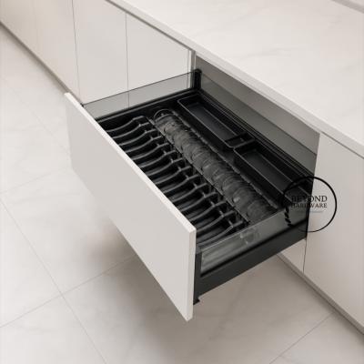 Tempered Glass Pull-Out Dish and Bowl Drawer Basket with Aluminum  Base